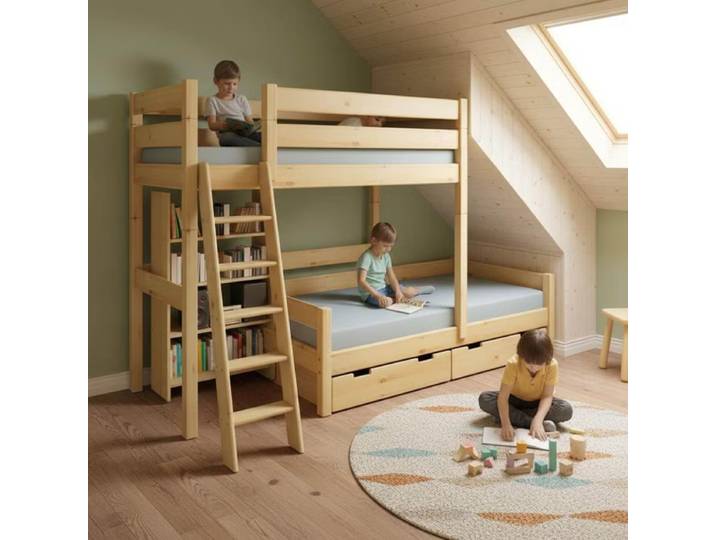 Etagenbett Massivholz Stockholm 5 - für Dachschräge – Kiefer
