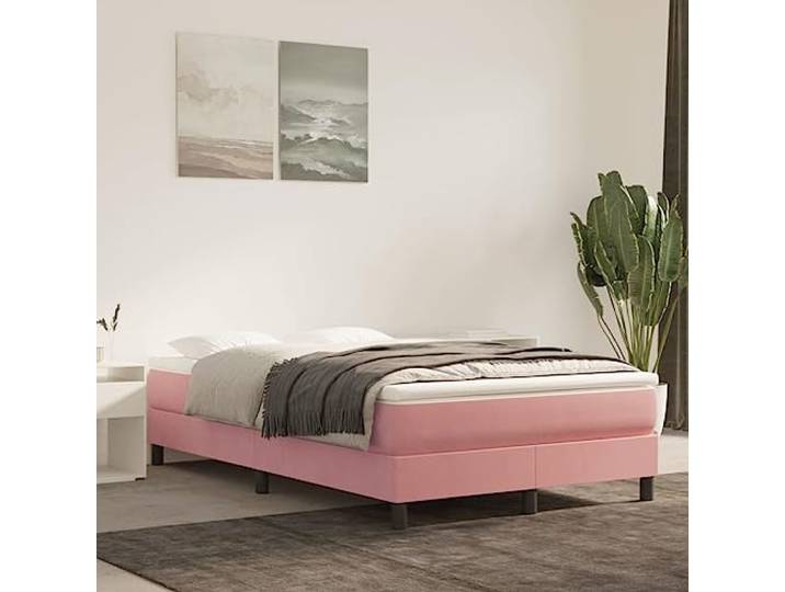 KTHLBRH Bettgestell mit Federn, Samt, Rosa, 120 x 190 cm Matratze inklusive, weich und luxuriös, für einen erholsamen Schlaf