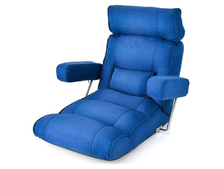 GOPLUS Fauteuil au Sol Pliable Réglable à 6 Positions-Fauteuil Rembourré avec Appui-tête/Accoudoirs/Support Lombaire Bleu