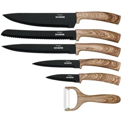 6 teiliges Messerset (5 Messer & 1 Sparschäler) in Klappbox mit Magnetverschluss scharfe Messerklingen Küchenmesser Fleischmesser Holz Optik