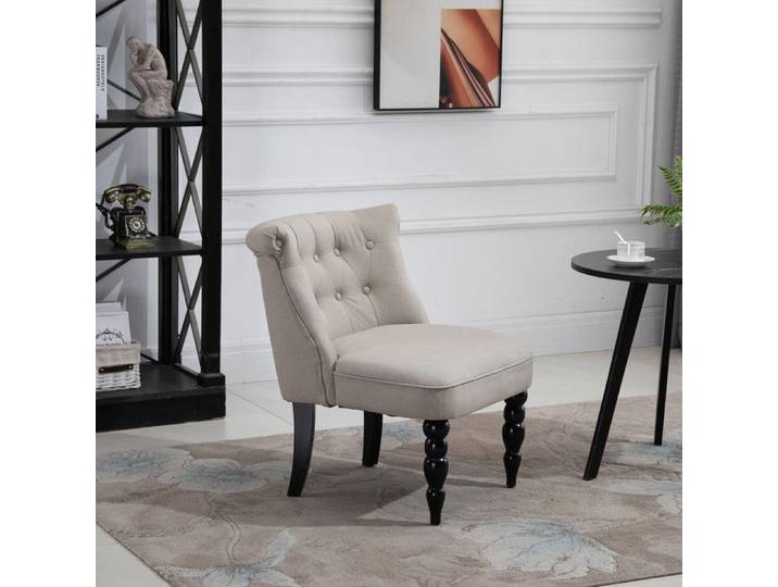 Fauteuil relax Fauteuil de repos vintage Fauteuil rembourré 67 x 67 x 78 cm revêtement en lin structure en bois beige et noir