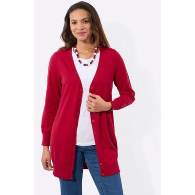 Longstrickjacke CASUAL LOOKS, Damen, Gr. 42, rot, 100% Baumwolle, unifarben, Strickjacken Longstrickjacke
