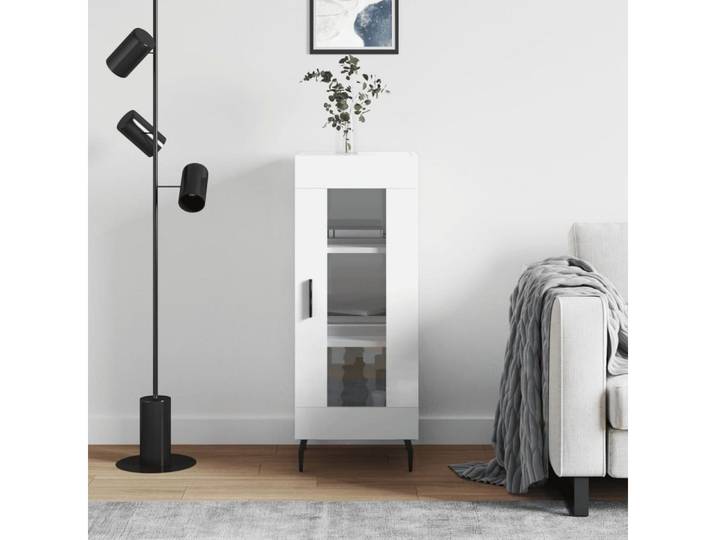 furnicato Sideboard Klassisches 34,5x34x90 cm Hochglanz-Weiß (1 St), Aufbewahrungsschrank mit Glas-Tür, Metallteilen und viel Stauraum