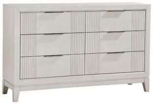 Benjara Flo 60 Inch Dresser, 6 Drawers, Antique White Wood, Chrome Handles