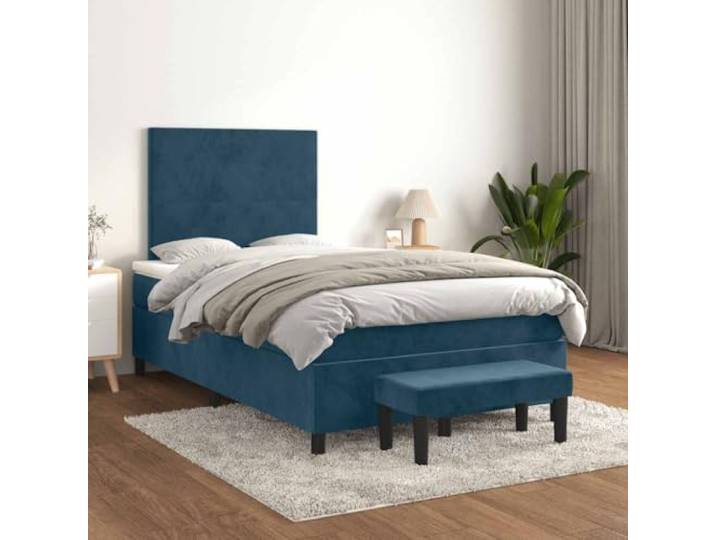 RJPLMFV Lattenrost und Matratze, Velours, Dunkelblau, 120 x 200 cm Kopfteil verstellbar, Taschenfedern, mittelharte Unterstützung, weicher Matratzenschoner, Multifunktionsbank inklusive