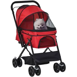 PawHut Hundebuggy Hundewagen für kleine Hunde Katzen Pet Stroller Oxford Rot