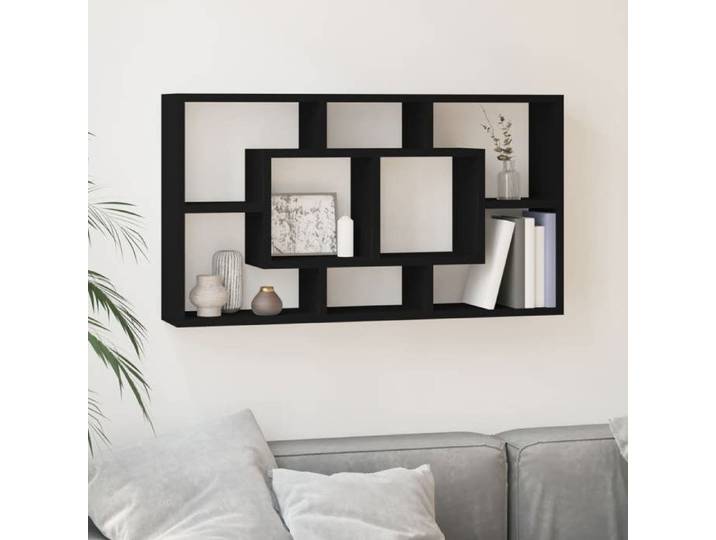 Étagère murale 8 compartiments-Étagère flottante-Étagère de rangement suspendue Noir 740725