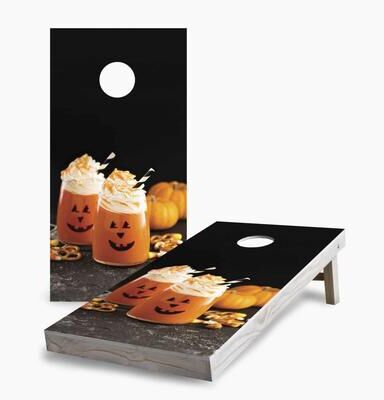 Skip's Garage Halloween Pumpkin Drink Cornhole Boards