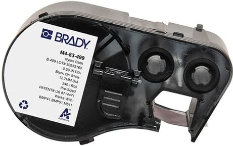 Brady M4-83-499 etiquetas de tecido de nylon preto sobre branco Ø 12,7 mm