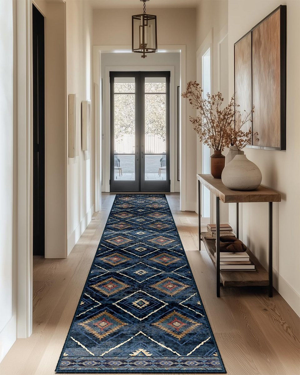 Modern Antislip Vloerkleed Runner voor Hal, Keuken of Woonkamer, Rechthoekig, Effen Donkerblauw