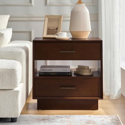 HULALA HOME Ursulina Mid-century Modern Three-drawer Design Nightstand with Storage Shelf and Built-In Outlets