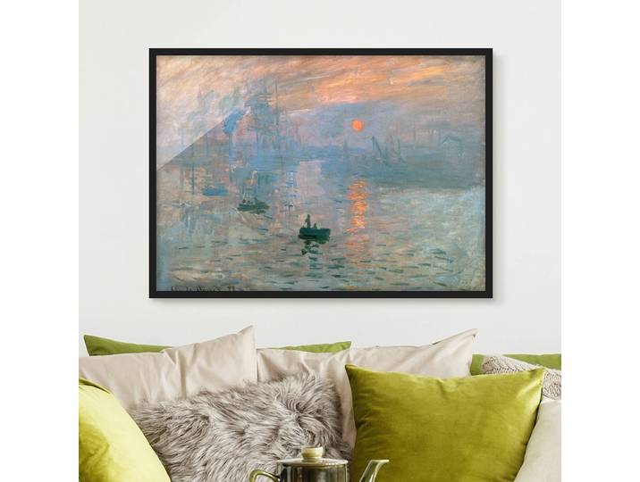 Bild Claude Monet Impression I Papier Rahmen: Echtholz, furniert: Kiefer Blau 100 x 70cm