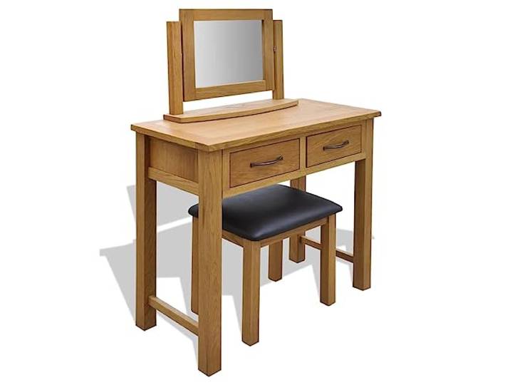 vidaXL Frisiertisch mit Hocker Massivholz Eiche