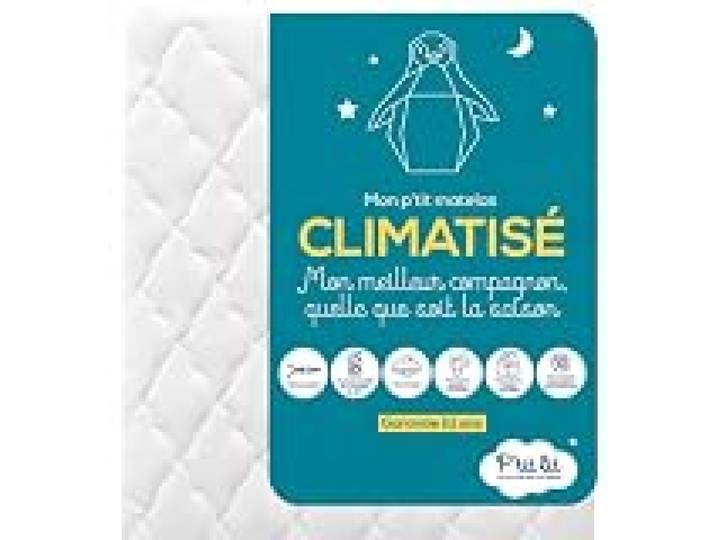 P'tit Lit - Matelas Bébé Climatisé - 60x120 cm - 1 face Été fraîche / 1 face Hiver ouatinée - Anti Acarien - Déhoussable - Oeko Tex - Fabrication Française