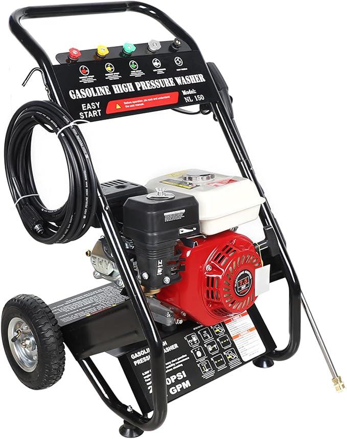 Hochdruckreiniger 220V mit Flächenreiniger und Zubehör 7.5PS Benzinbetrieb für Reinigung von Terrasse Garten Möbeln Fahrwegen Autos hoher Druck 2200 PSI maximale Leistung 2.3 GPM