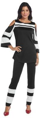 Masseys Cold Shoulder Colorblock Top and Pant Set (Size 4X) Black/White, Polyester