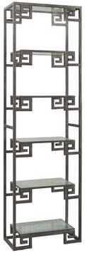 Furniture Classics Kelton Grecian Style Scrolled Iron Display Case with Shattered Glass Shelves