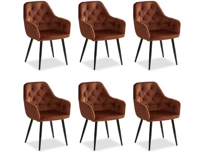 Homestyle4u Eetkamerstoelen - Set van 6 - met armleuningen - Bruin - Fluweel