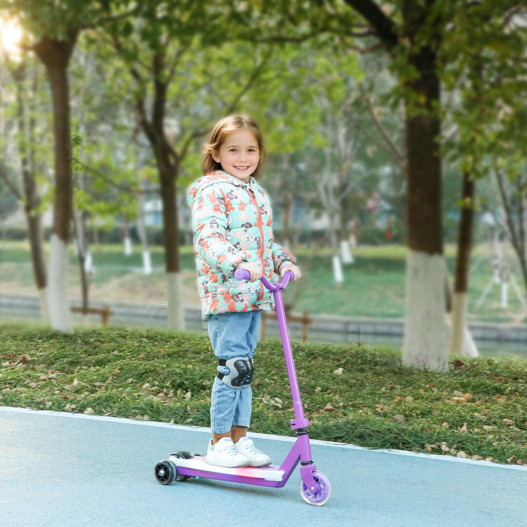 Metro AIYAPLAY Electronic Ride on Scooter for Kids w/ Auxiliary Rear Wheels Purple
