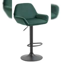 Décoshop26 - Grüner gepolsterter Barhocker aus Samt mit mattschwarzem Metallfuß in Trompetenform TDB10424