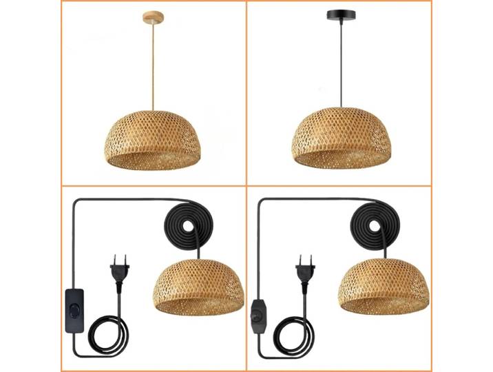 JOYINLED lustre en bambou 30/38/45 cm lampe suspendue de ferme nordique dôme tressé réglable E27 pour îlot de cuisine salon