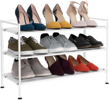 Seville Classics 9-Pair 3-Tier White Resin Slat Metal Frame Stackable Shoe Rack