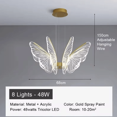 Inspire Curations Minimalist Butterfly Chandelier Light Modern Acrylic Butterfly Pendant Light For Home 8 Heads 110 240v white Light