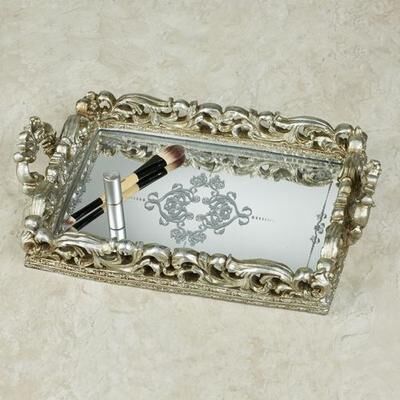 Touch of Class Elisa Mirrored Vanity Tray Aged Silver , Aged Silver