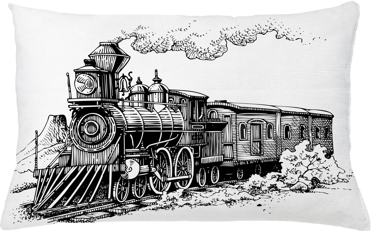 ABAKUHAUS Kussenhoes Stoommachine Rustieke Oude Trein, Water- en Vuilafstotend, Dubbelzijdige Print met Ritssluiting, Zwart en Wit, 65 x 40 cm