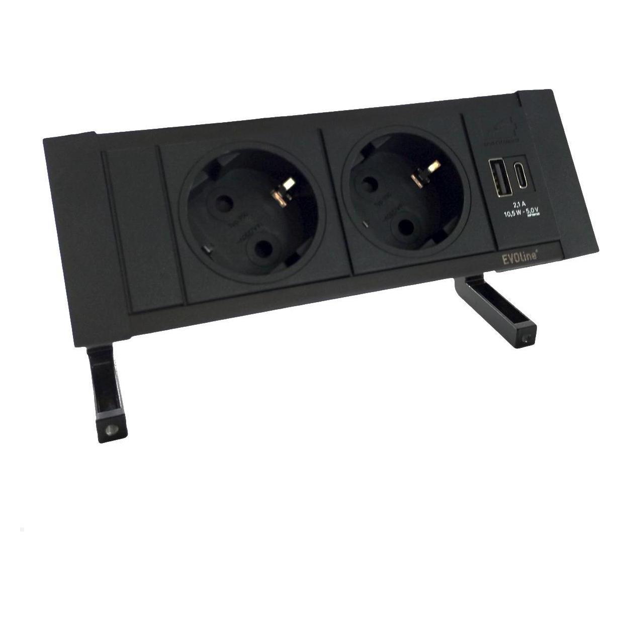Evoline DockSquare 2-fach Steckdose 1x USB-A/C mit Befestigungszwingen, schwarz (2x) (46469739)