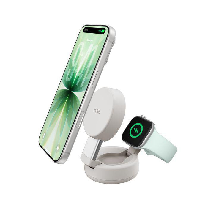 Belkin UltraCharge Pro Verstellbare magnetische Qi2 25W 2-in-1-Ladestation beige
