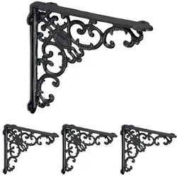 Relaxdays Regalwinkel, 4er Set, Gusseisen, antike Regalträger, Winkel Regalbretter, HxBxT: 21,5 x 4 x 21,5 cm, schwarz