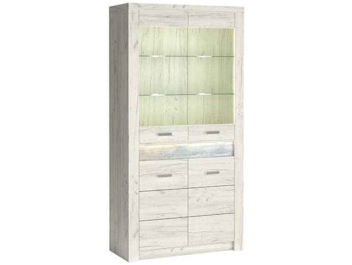 Lomadox Vitrinenschrank Vitrine Highboard Sideboard Kommode Aufbewahrungsschrank Wohnzimmer Schrank modern in weiß mit LED Beleuchtung