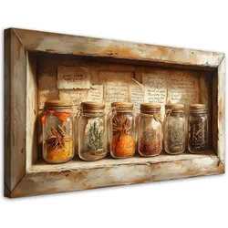LEINWANDBILD Kräuter, Gewürze, Vintage 100x50cm
