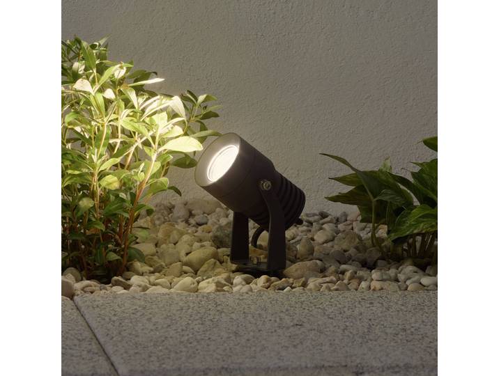 Lucande LED-Außenstrahler Jon, Erdspieß, verstellbar, IP65 Jon, alu / grau / zink, Aluminium, Modern