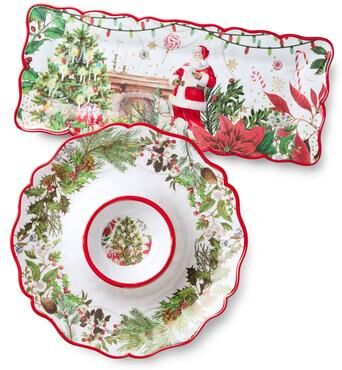 "Certified International Santa's Delivery Melamine 2pc Appetizer Set - 14.5"" L x 14.5"" W x 1.75"" H"