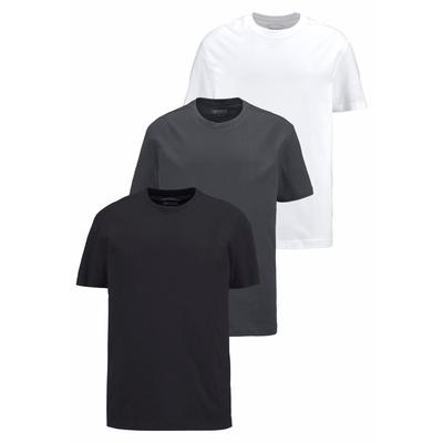 Rundhalsshirt MAN'S WORLD, Herren, Gr. 72/74 (5XL), schwarz-weiß (ws, schw, anth), Single Jersey, Obermaterial: 100% Baumwolle, unifarben, Basic, regular fit, Rundhals, normaler Saum, Shirts Rundhalsshirt, Kurzarm, normale Passform, aus Baumwolle,...