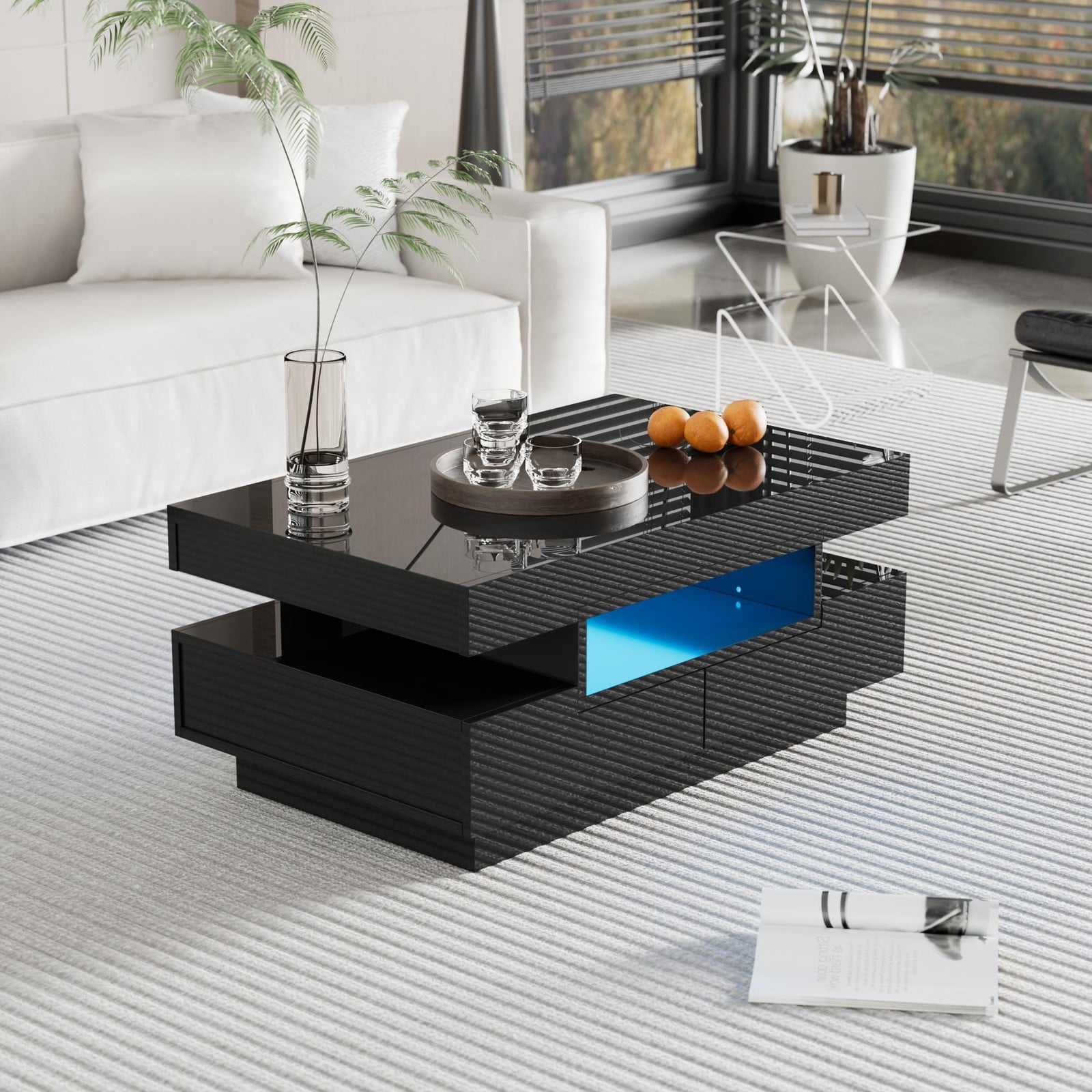 Moonbite Salontafel met LED-verlichting en 4 lades, Zwart