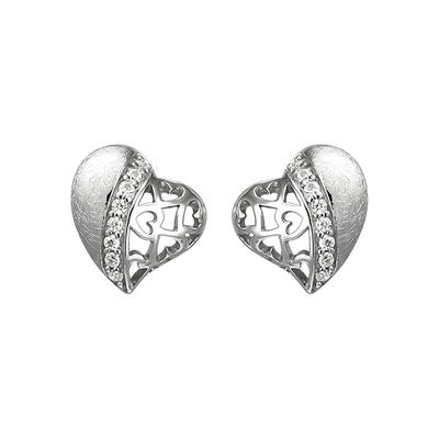 Paar Ohrstecker JOBO "Herz", silber (silber 925, weiß), Ohrringe, Damen, Silber 925 (Sterlingsilber), 925 Silber eismatt mit 16 Zirkonia