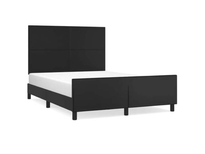 PUGYNBK Bettgestell aus Kunstleder, Schwarz, 140 x 190 cm Verstellbares Kopfteil, stabile Beine, Holzlatten, einfache Reinigung