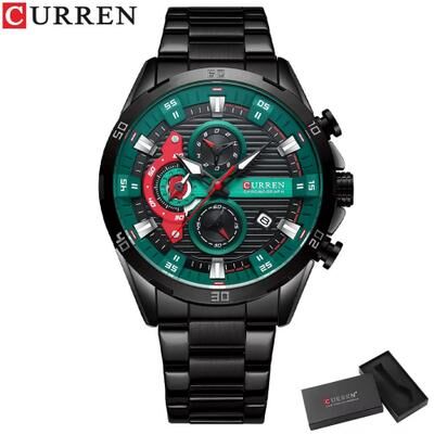 Quick Pick Pro CURREN Luminous Chronograph Men Stainless Steel Watch For Business & Casual Wear green