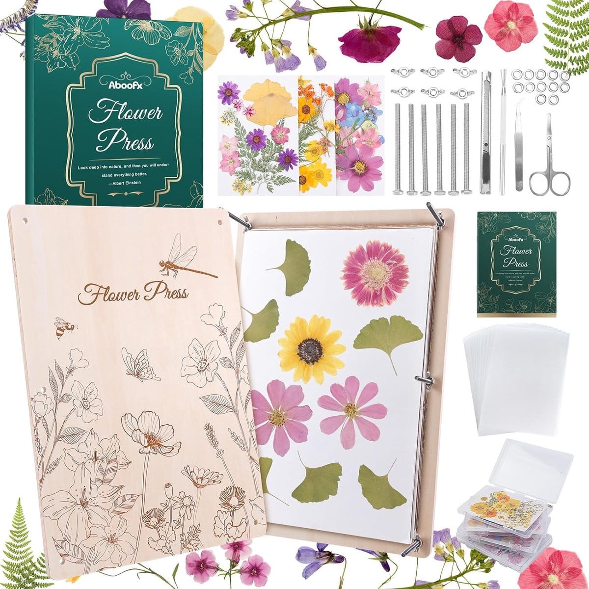 Aboofx Flower Press Kit - Bloemenpers set voor het drogen van bloemen inclusief accessoires en handleiding