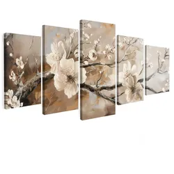 LEINWANDBILD 5er Set Blüte - Beige - Abstrakt - Blumen 100x50 cm
