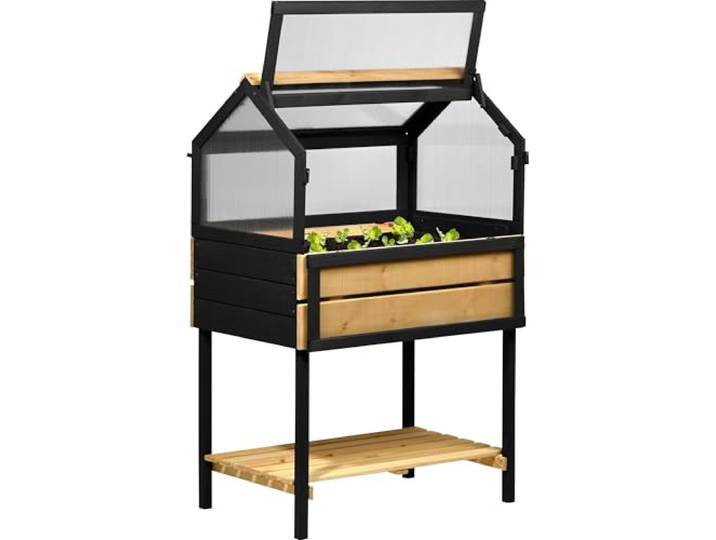 dobar® Großes Hochbeet mit Frühbeet-Aufsatz - Anzuchtbeet aus Kiefernholz Gr. L - Gemüsebeet Kräuterbeet - 76 x 48 x 118 cm - Anthrazit Natur
