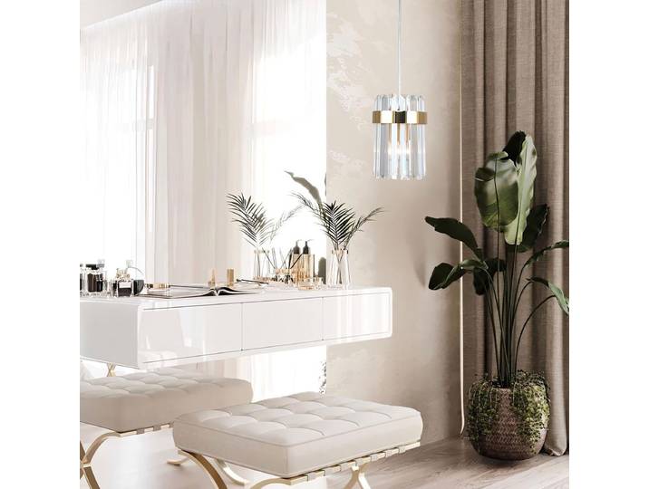 Moderne Hängelampe, ovaler Glasschirm, goldene Elemente, 1xE14 10W, VETRO Light Prestige