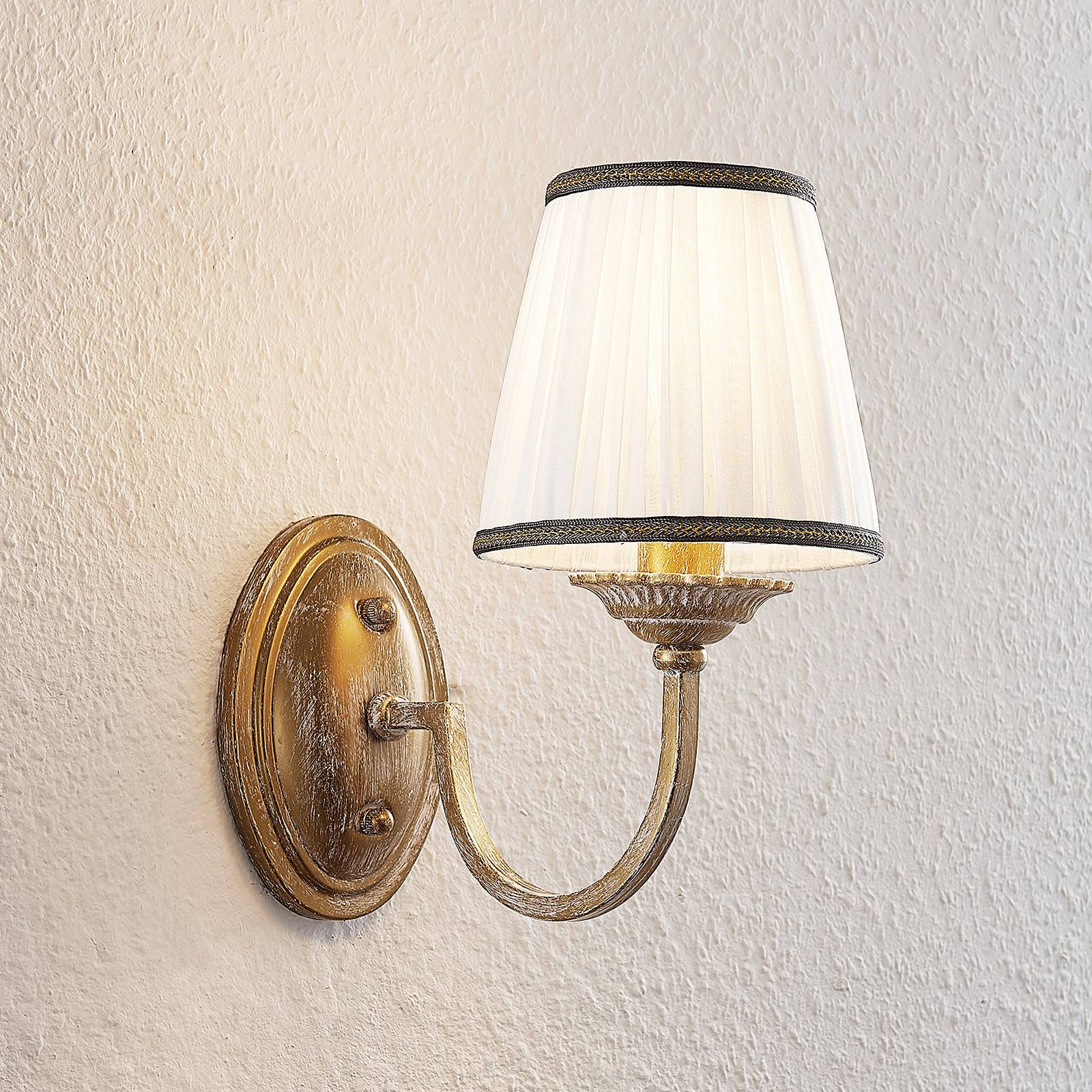 Wall Light Lumiel Lindby, dimmable, Bronze / antique brass, Living / Dining Room, Textile / fabric / silk, Country House / Rustic, Wall Light
