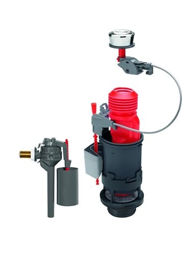 Wirquin 10723585 WC-mechanisme dubbele spoeling MW2 en Topy vlotterventiel, rood, wit en grijs