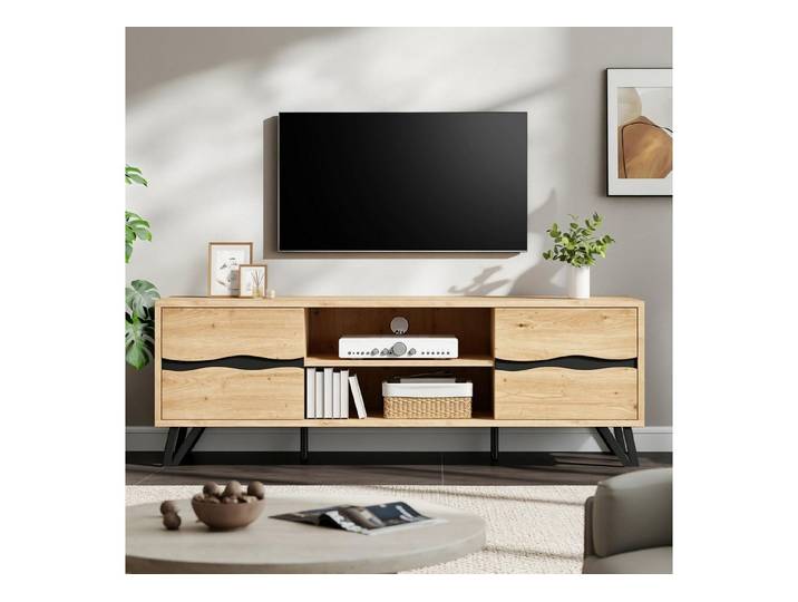 AMERLIFE TV-Schrank 160 cm, Eiche-Optik mit Schwarz (1-St) Eiche-Optik mit Schwarz, Platz für Saugroboter