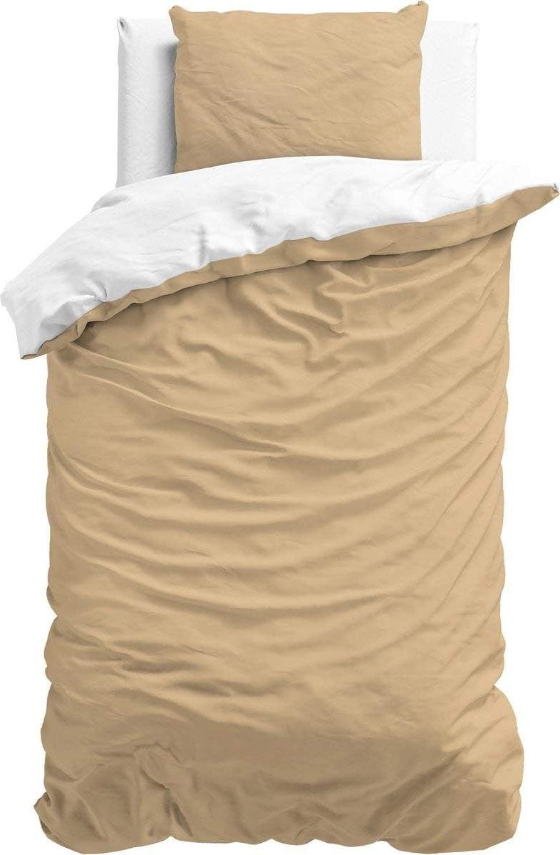 Dekbedovertrekset Twee Kleuren Creme/Taupe met Kussensloop - 140x220 cm - Strijk- en Kreukvrij