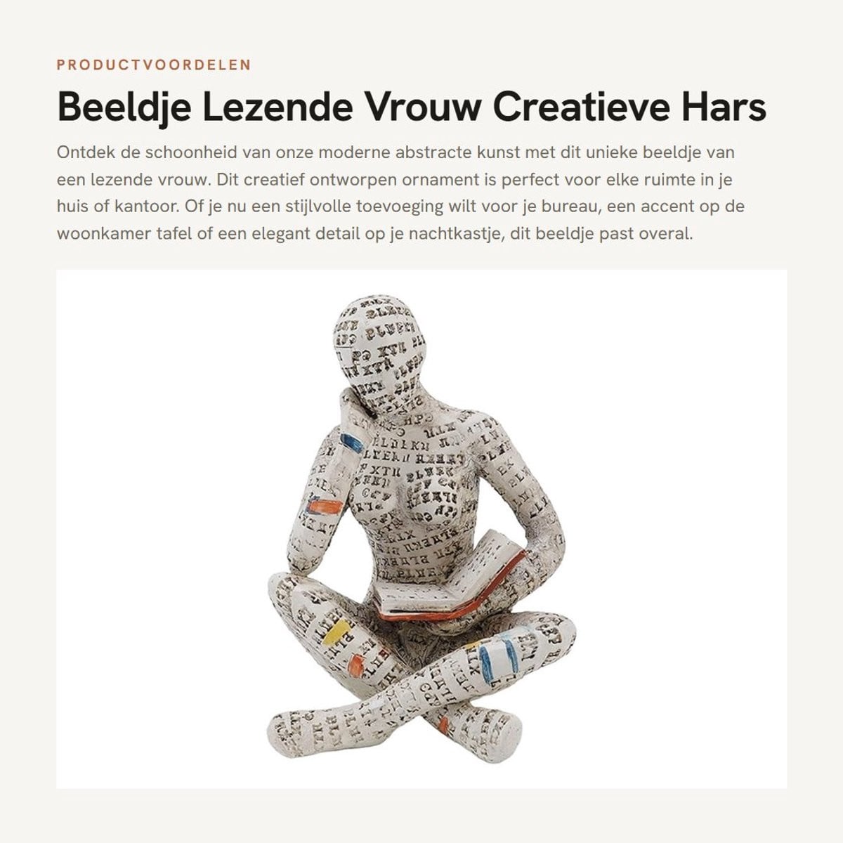 Dailygoods Beeldje Lezende Vrouw - Handbeschilderd Hars Ornament voor Woondecoratie